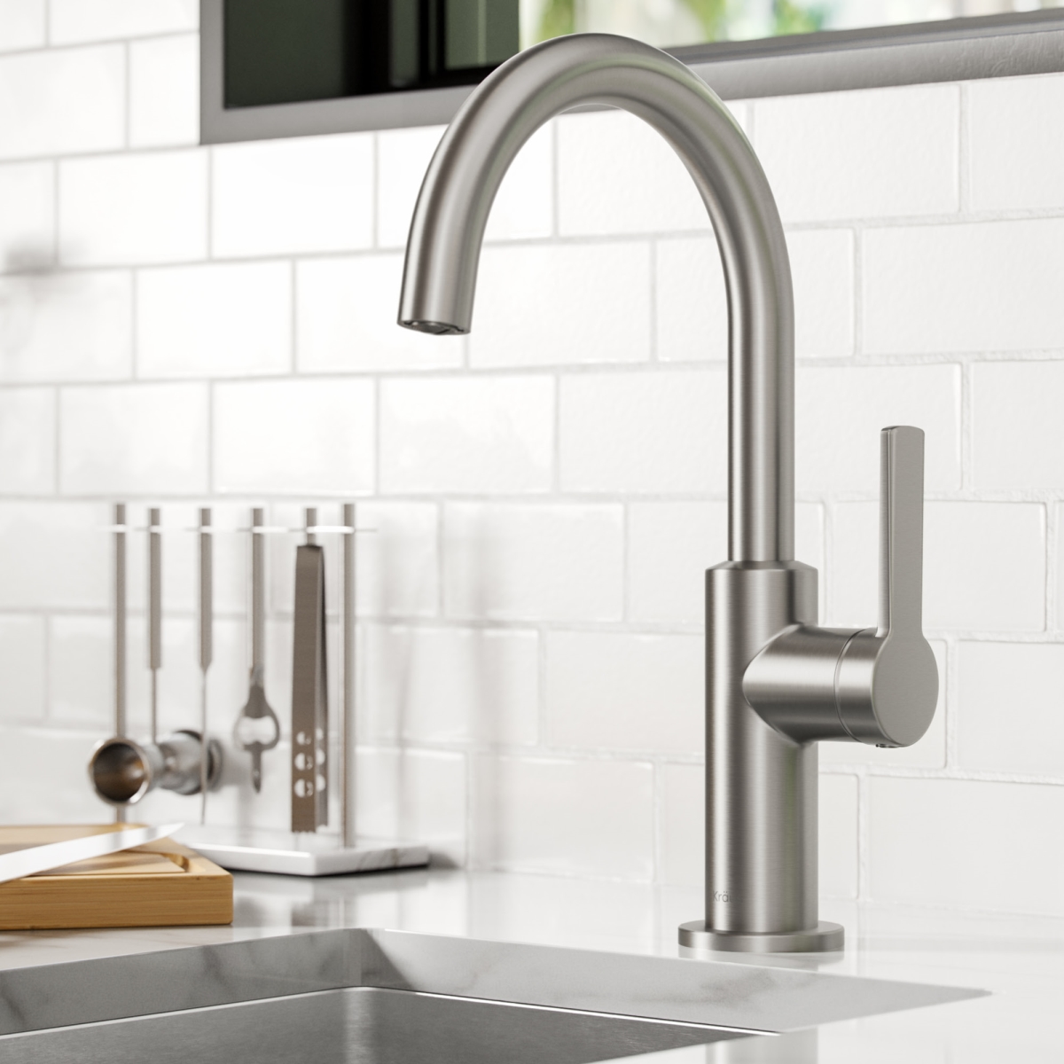 Kraus  Oletto Single Handle Kitchen Bar Faucet, Stainless Steel