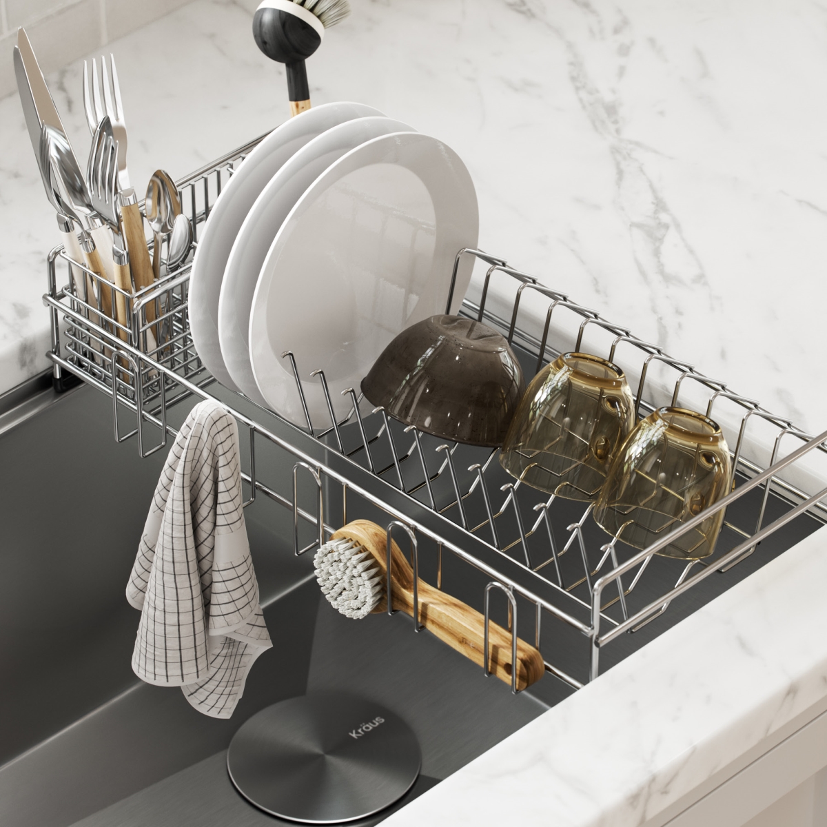Kraus  Workstation Kitchen Sink Dish Drying Rack Drainer & Utensil Holder - Stainless Steel