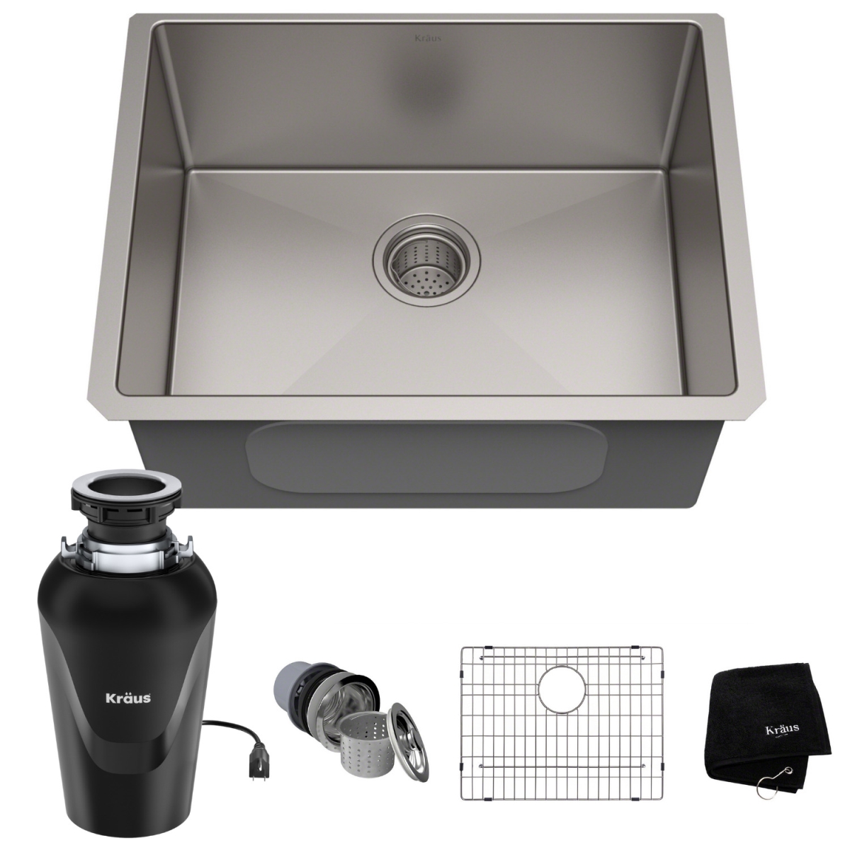 Kraus  23 in. Undermount Single Bowl Kitchen Sink with Wasteguard & Continuous Feed Garbage Disposal