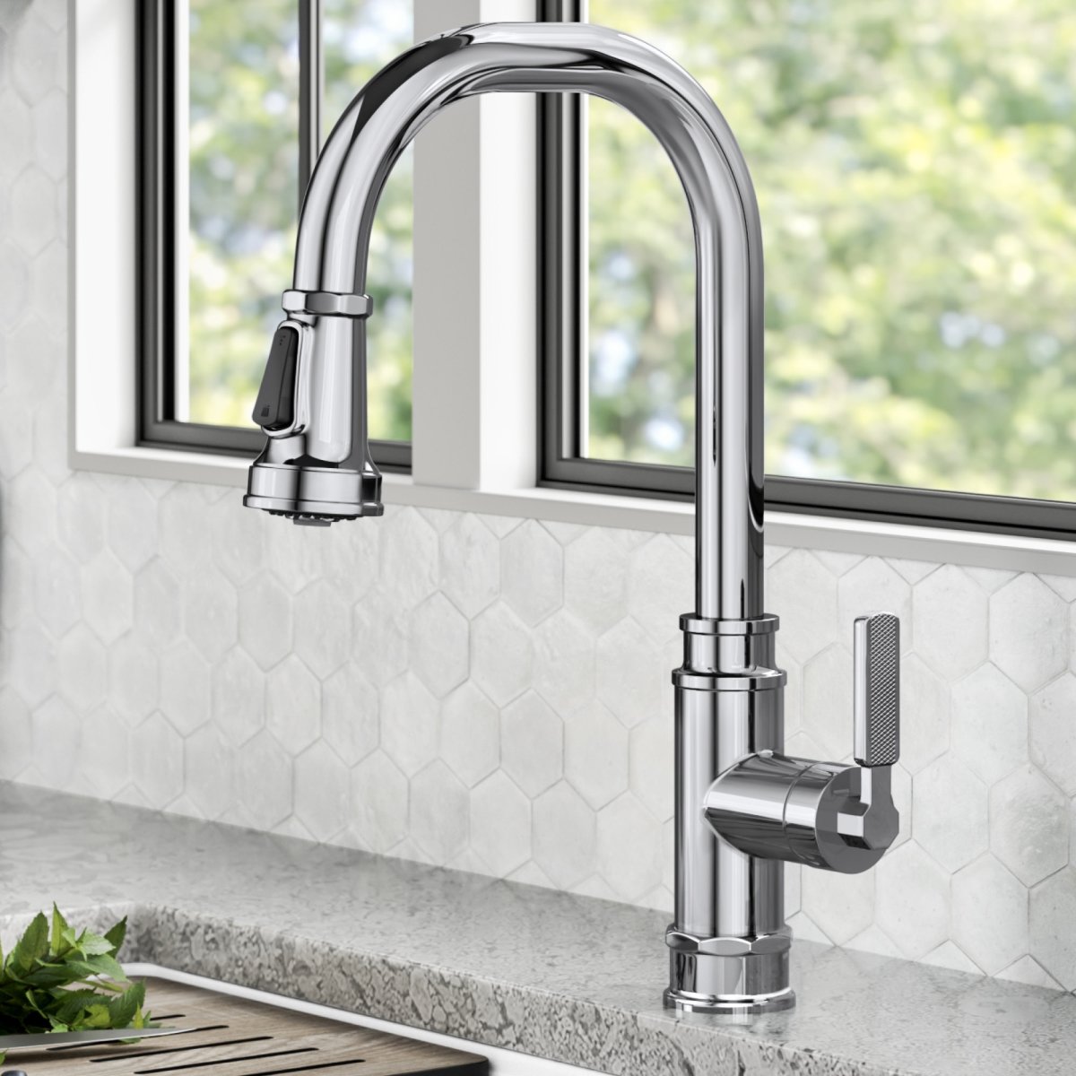 Allyn Transitional Industrial Pull-Down Single Handle Kitchen Faucet, Chrome - Kraus KPF-4101CH