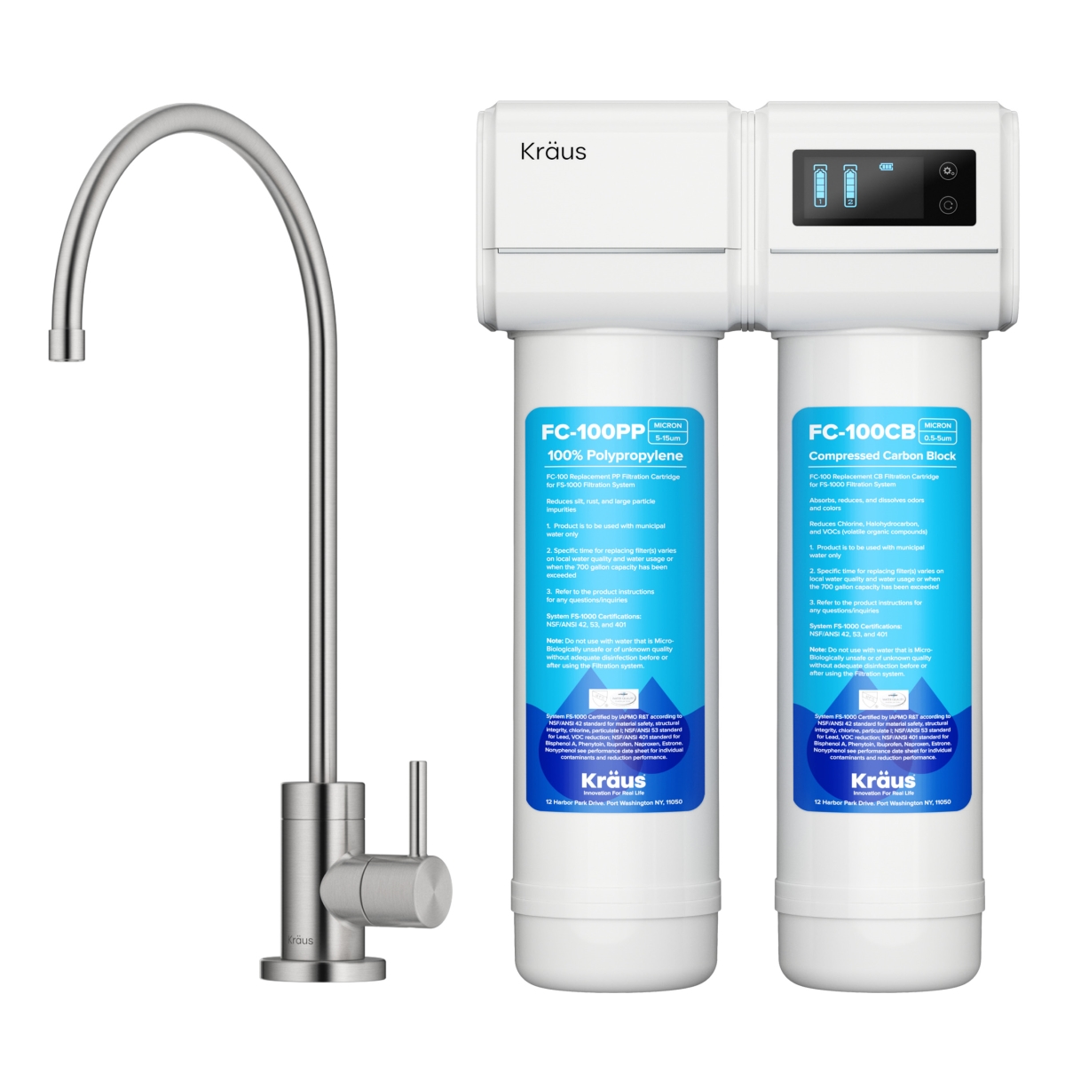 Purita 2-Stage Under-Sink Filtration System with Single Handle Drinking Water Filter Faucet, Stainless Steel - KRAUS FS-1000-FF-100SFS