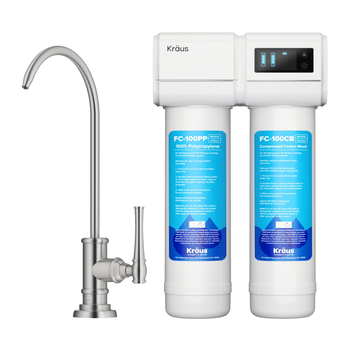 Purita 2-Stage Under-Sink Filtration System with Allyn Single Handle Drinking Water Filter Faucet, Stainless Steel - KRAUS FS-1000-FF-102SFS