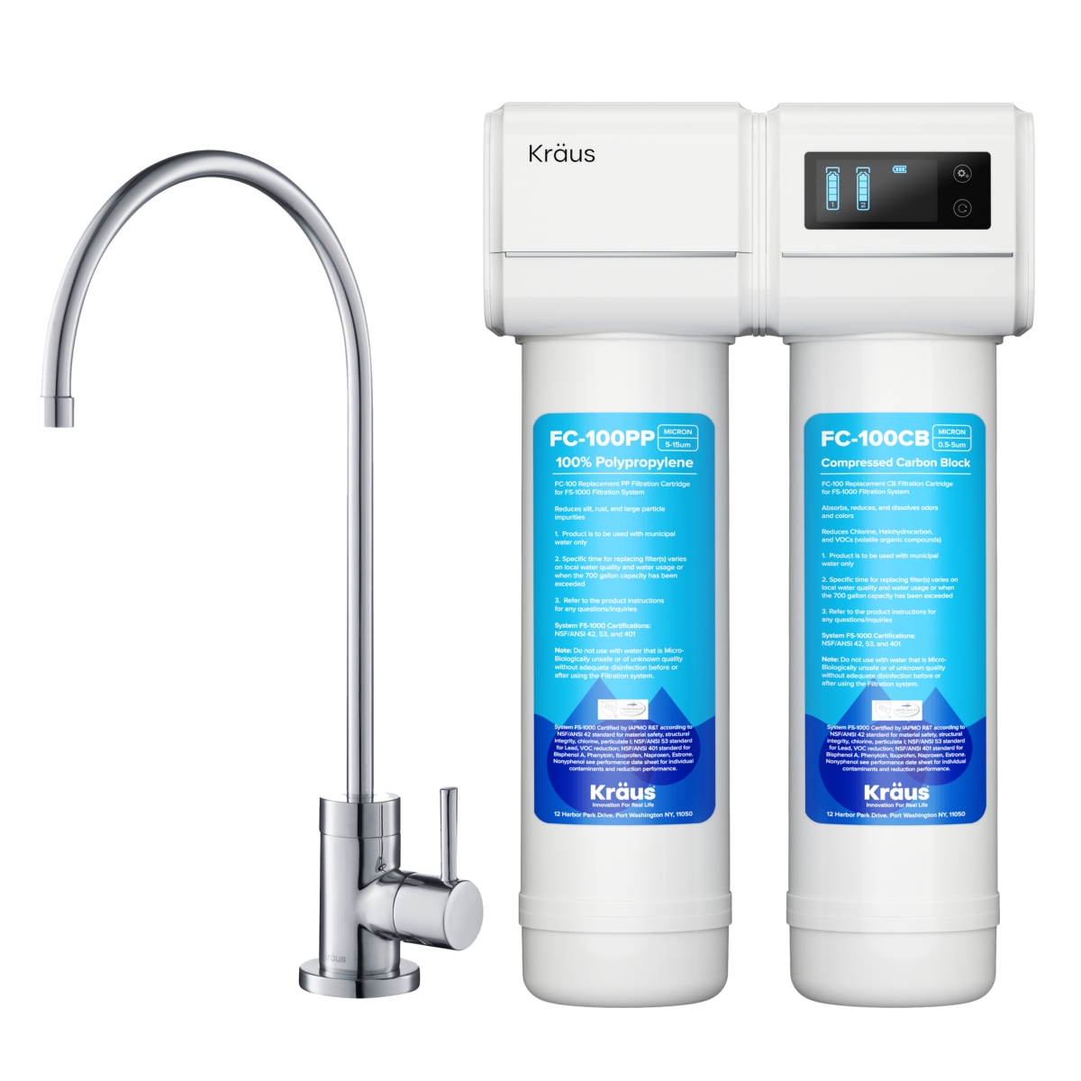 Purita 2-Stage Under-Sink Filtration System with Single Handle Drinking Water Filter Faucet, Chrome - Kraus FS-1000-FF-100CH