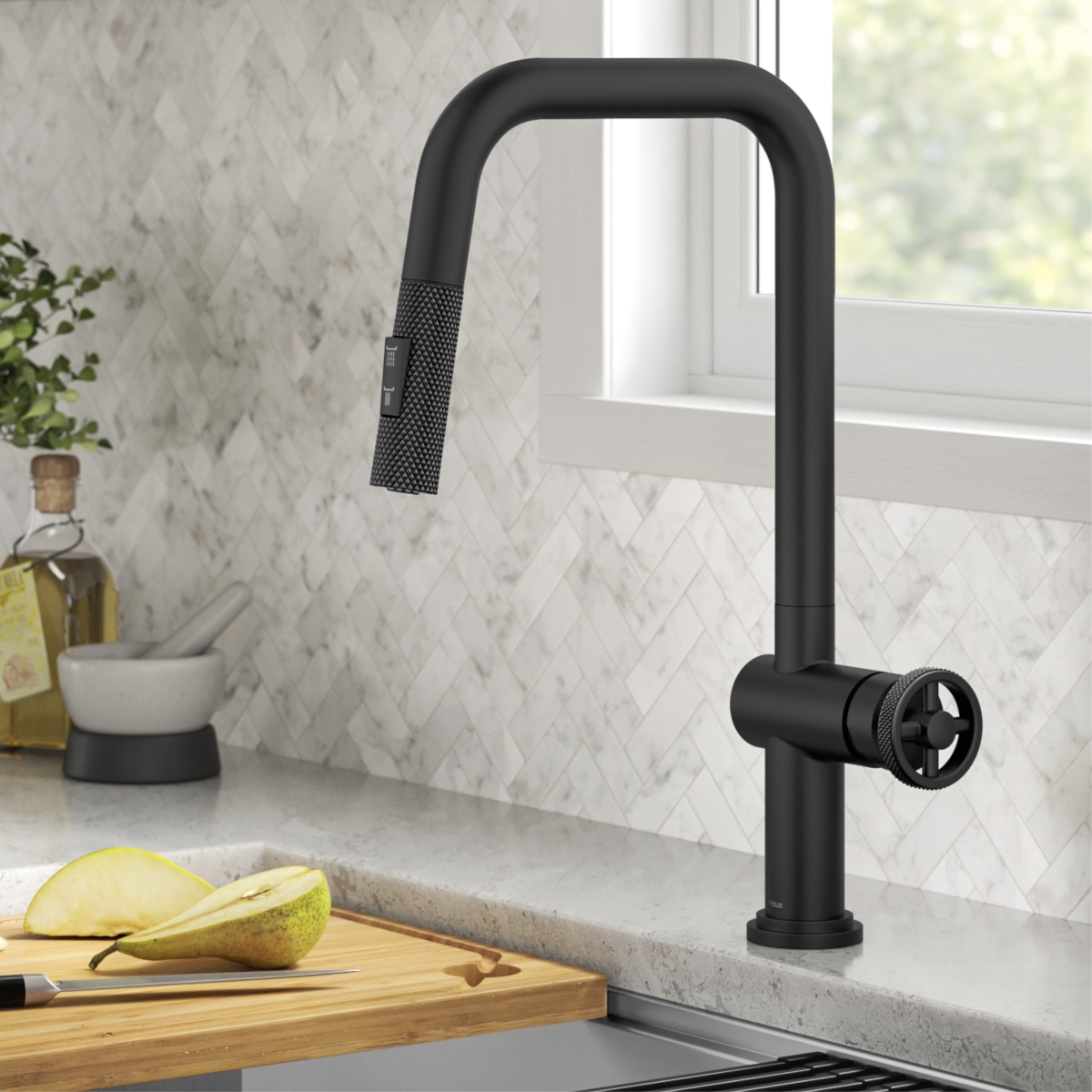 Urbix Industrial Pull-Down Single Handle Kitchen Faucet - Matte Black - Kraus KPF-3126MB