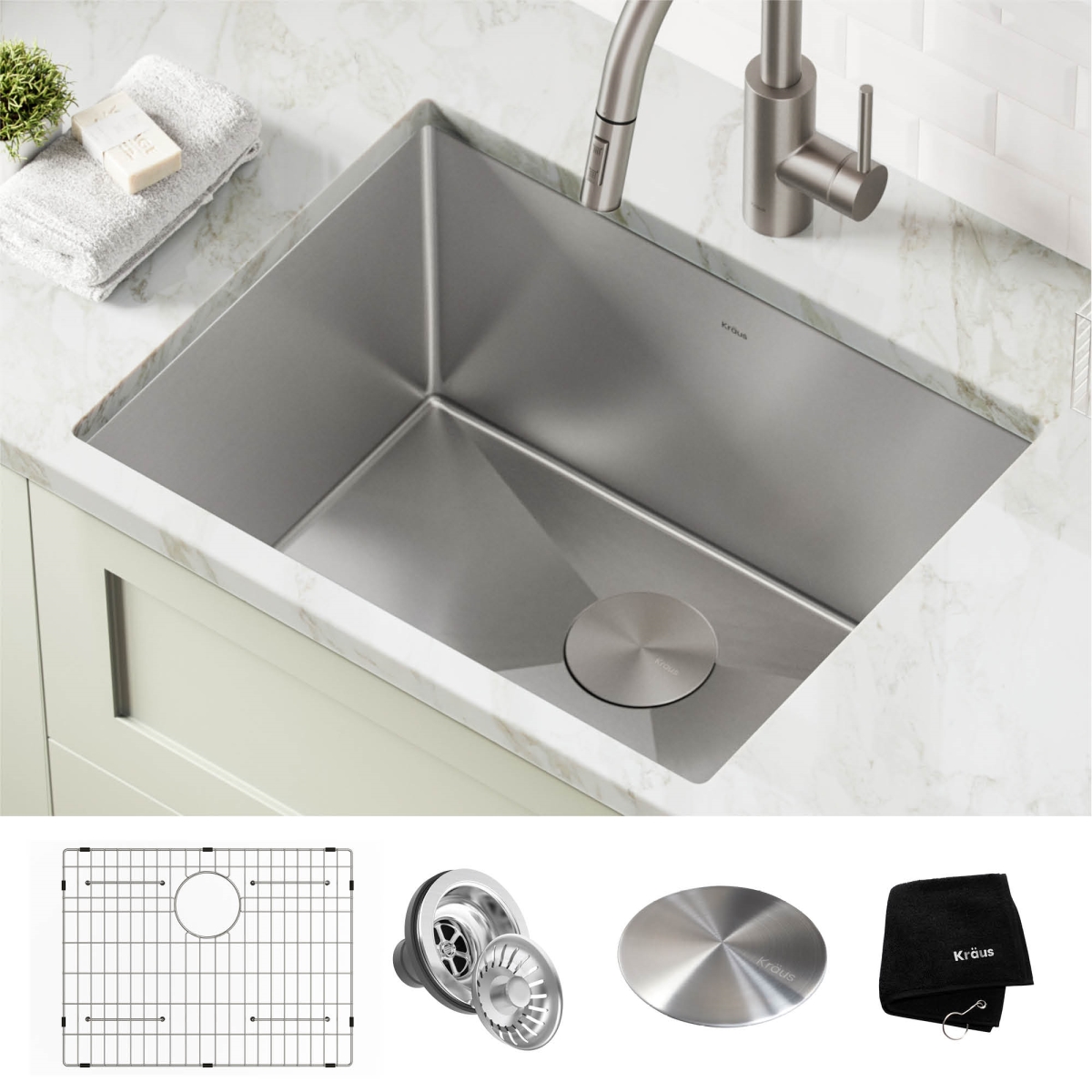 Picture of Kraus KHU101-24L Standart Pro 24 in. Undermount Single Bowl 16 Gauge Deep Laundry Utility Stainless Steel Kitchen Sink