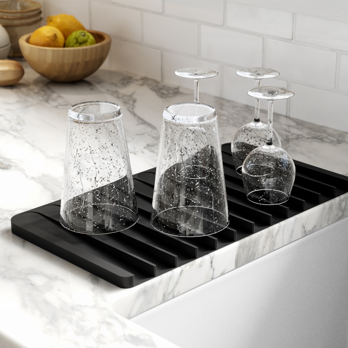 Picture of Kraus KDM-10BL Self-Draining Silicone Dish Drying Mat or Trivet for Kitchen Counter in Black