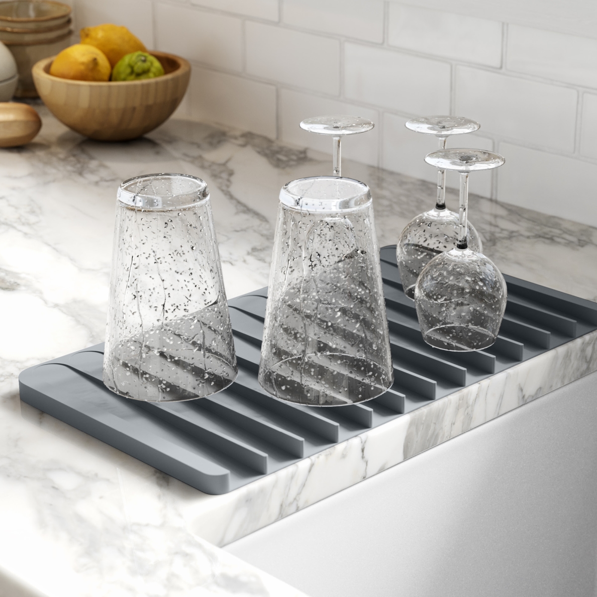 Picture of Kraus KDM-10LG Self-Draining Silicone Dish Drying Mat or Trivet for Kitchen Counter in Light Grey