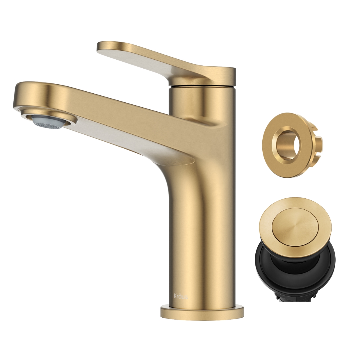 Picture of Kraus KBF-1411SFBB Indy Single Handle Bathroom Faucet with Pop Up Drain & Supply Lines in Spot-Free Brushed Brass
