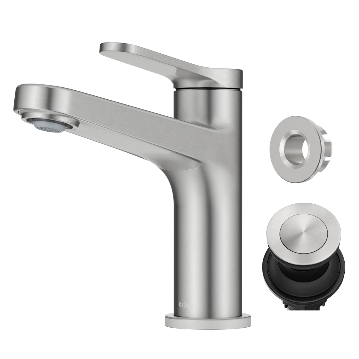 Picture of Kraus KBF-1411SFBN Indy Single Handle Bathroom Faucet with Pop Up Drain & Supply Lines in Spot-Free Brushed Nickel
