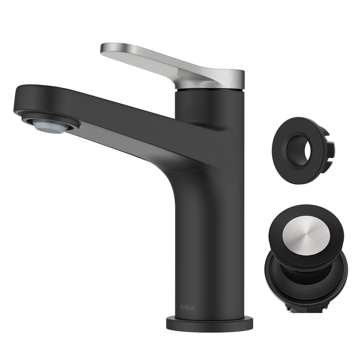 Picture of Kraus KBF-1411SFBNMB Indy Single Handle Bathroom Faucet with Pop Up Drain & Supply Lines in Spot-Free Brushed Nickel & Matte Black