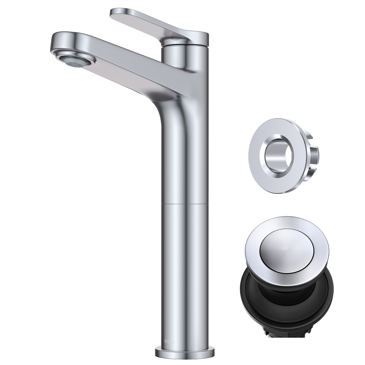 Picture of Kraus KVF-1410CH Indy Single Handle Vessel Bathroom Faucet with Pop Up Drain & Supply Lines in Chrome