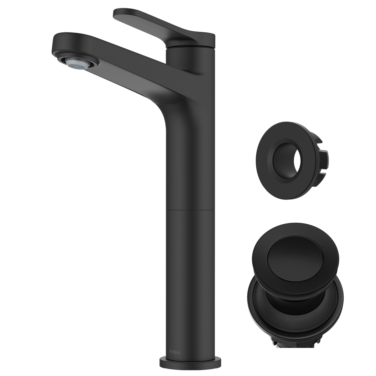 Picture of Kraus KVF-1410MB Indy Single Handle Vessel Bathroom Faucet with Pop Up Drain & Supply Lines in Matte Black