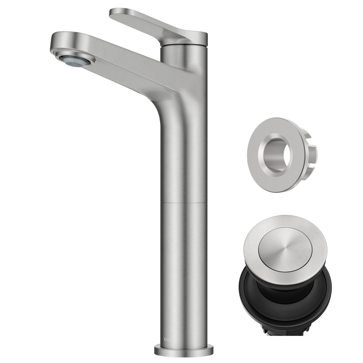 Picture of Kraus KVF-1410SFBN Indy Single Handle Vessel Bathroom Faucet with Pop Up Drain & Supply Lines in Spot-Free Brushed Nickel