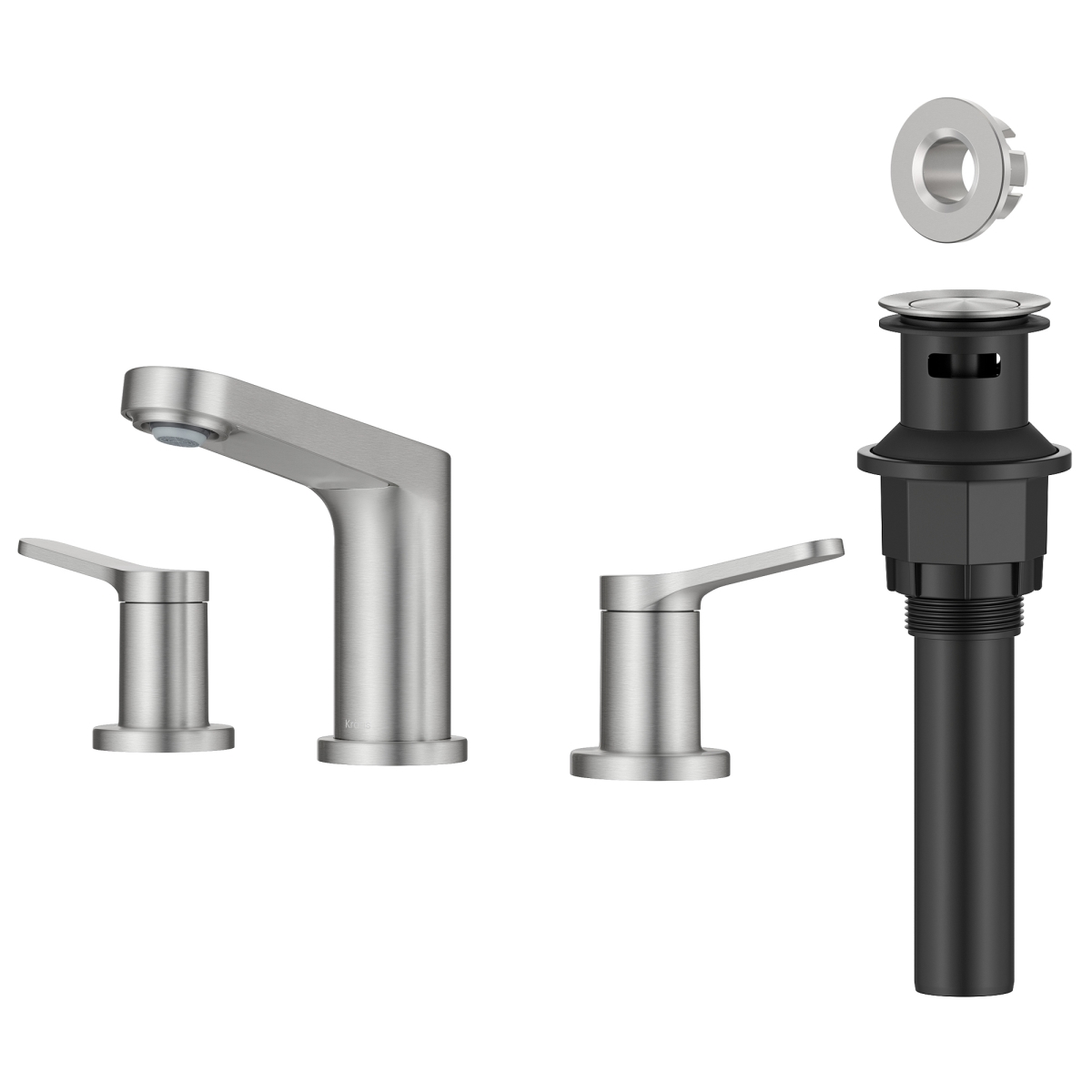 Picture of Kraus FUS-14103SFBN Indy 2-Handle 8 in. Widespread Bathroom Faucet with Pop Up Drain & Supply Lines in Spot-Free Brushed Nickel