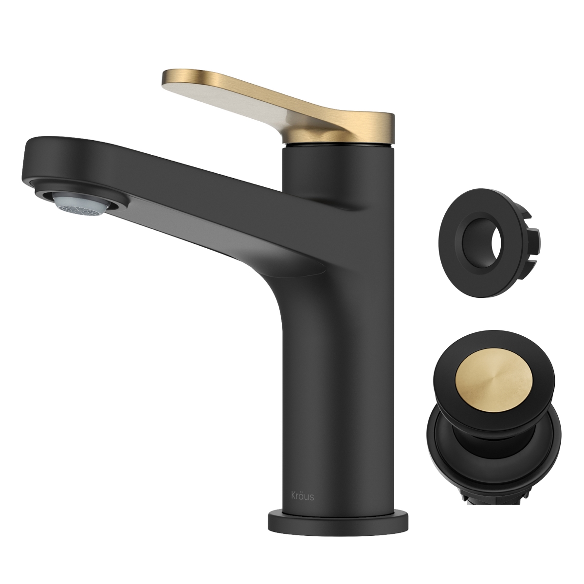 Picture of Kraus KBF-1411SFBBMB Indy Single Handle Bathroom Faucet with Pop Up Drain & Supply Lines in Spot-Free Brushed Brass & Matte Black