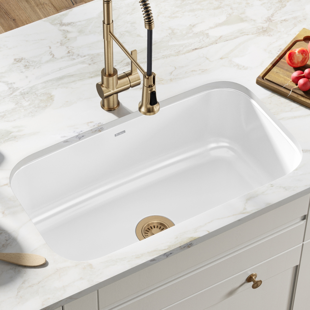 Picture of Kraus KEU14WHITE 31.5 in. Pintura 16 Gauge Undermount Single Bowl Enameled Steel Kitchen Sink&#44; White
