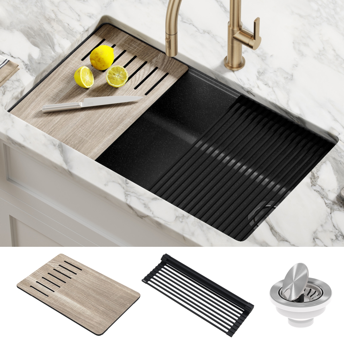 Picture of Kraus KGUW2-33MBL 32 in. Bellucci Undermount Workstation Granite Kitchen Sink with Accessories&#44; Metallic Black