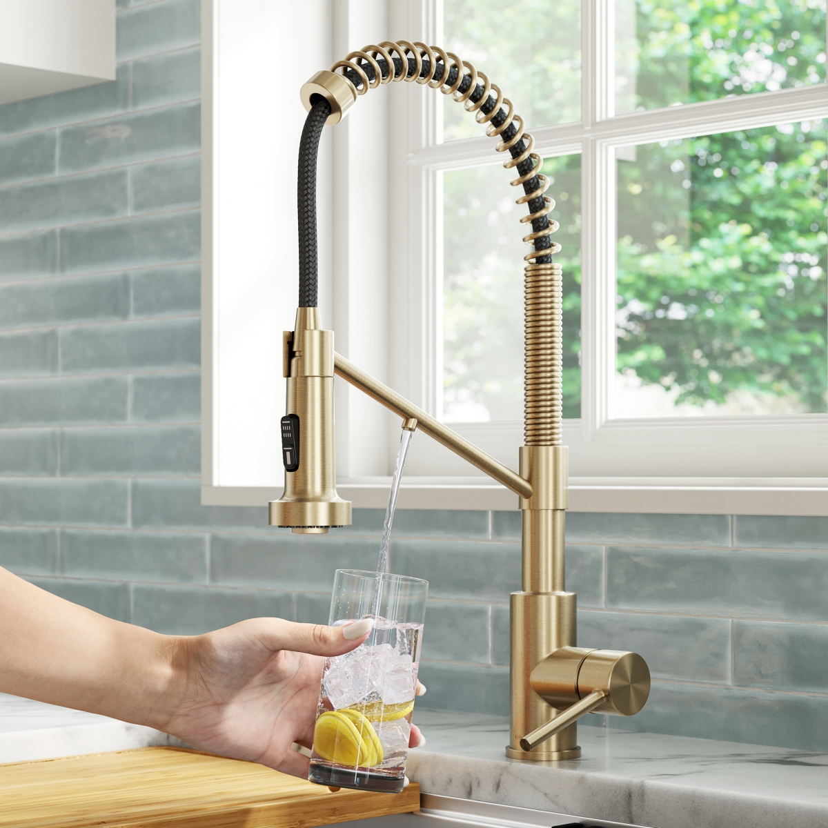 Picture of Kraus KFF-1610SFACB Bolden 2-in-1 Commercial Style Pull Down Single Handle Water Filter Kitchen Faucet for Reverse Osmosis or Water Filtration System&#44; Spot-Free Antique Champagne Bronze