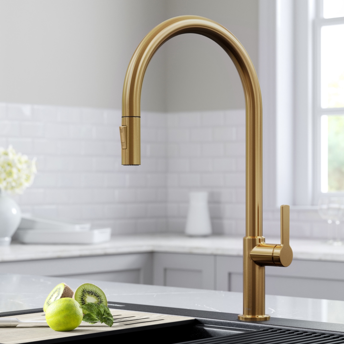 Picture of Kraus KPF-2821BB Oletto High-Arc Single Handle Pull-Down Kitchen Faucet&#44; Brushed Brass