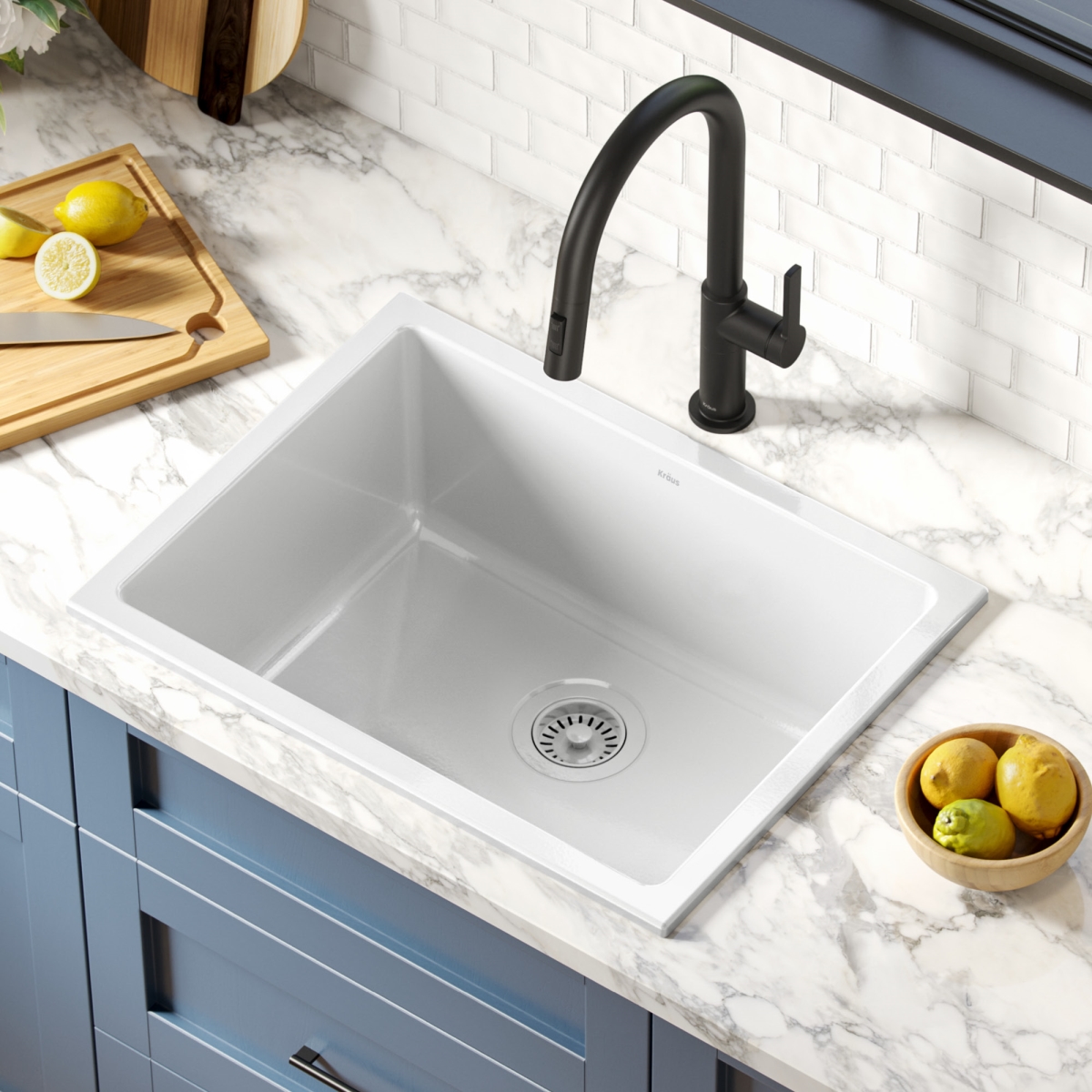 Picture of Kraus KFD1-24GWH Turino 24 in. Drop-In Undermount Fireclay Single Bowl Kitchen Sink with Thick Mounting Deck&#44; Gloss White