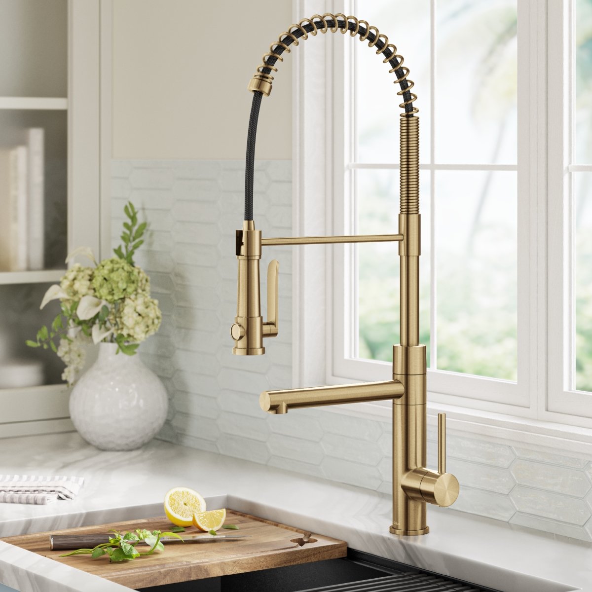 Picture of Kraus KPF-1605BB Artec Pro Commercial Style 2-Function Single Handle Pull Down Kitchen Faucet & Pot Filler&#44; Spot-Free Brushed Brass