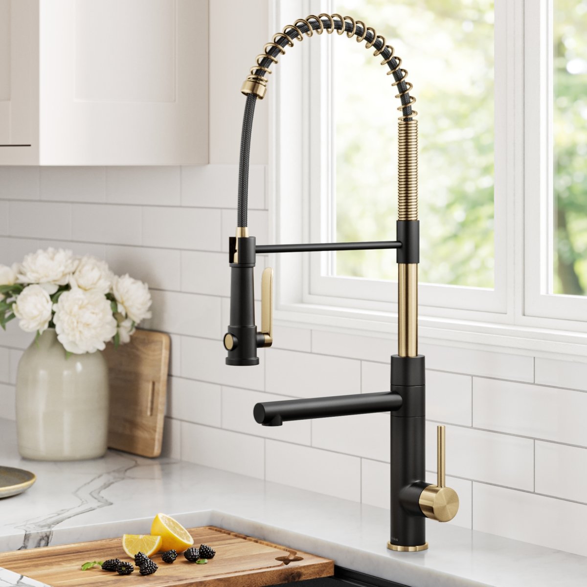 Picture of Kraus KPF-1605BBMB Artec Pro Commercial Style 2-Function Single Handle Pull Down Kitchen Faucet & Pot Filler&#44; Spot-Free Brushed Brass - Matte Black