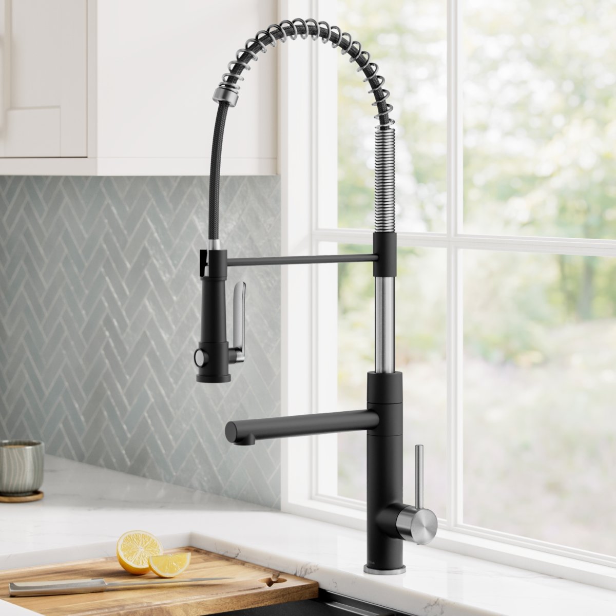 Picture of Kraus KPF-1605SFSMB Artec Pro Commercial Style 2-Function Single Handle Pull Down Kitchen Faucet & Pot Filler&#44; Spot-Free Stainless Steel - Matte Black