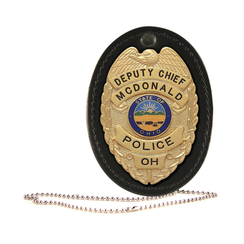 Picture of Boston Leather 5888CH-1 Oval Clip-On Badge Holder Swivel with cloth hook and eye & Chain