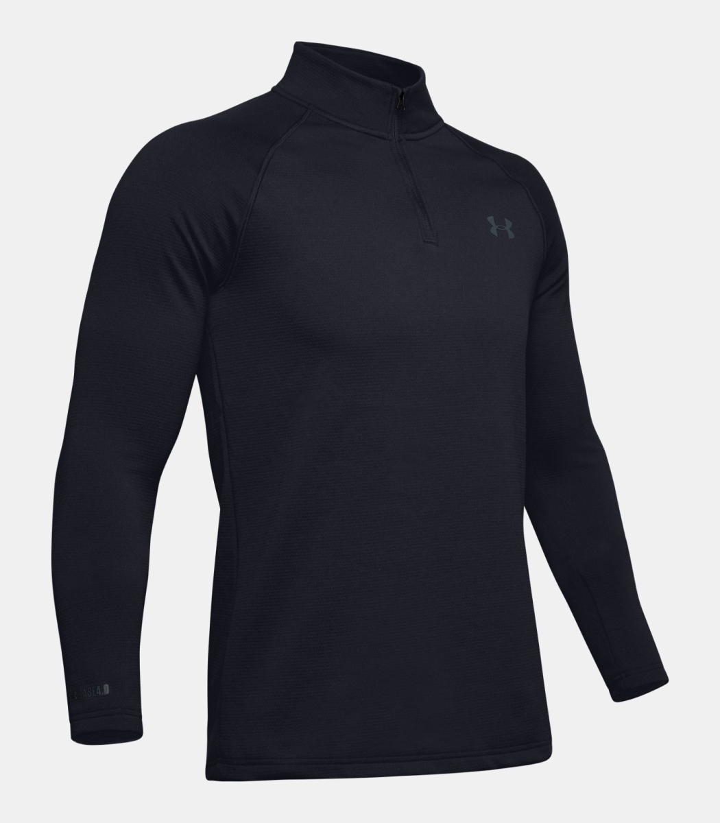 Under Armour ColdGear Base 4.0 Series Packaged Quarter-Zip Long-Sleeve Pullover for Men - Black/Pitch Gray - M