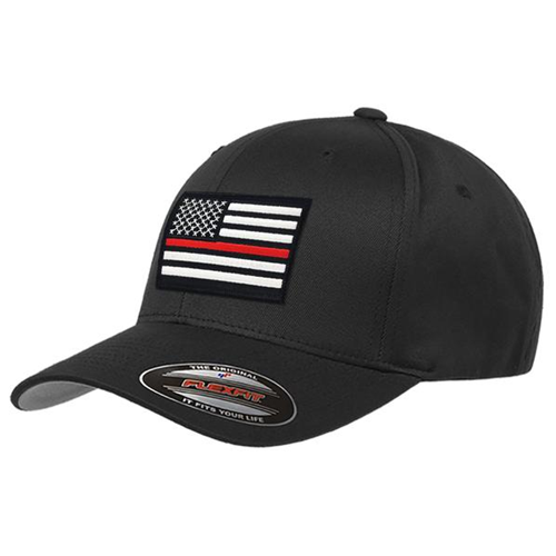 TBL-FLEX-TRL-BLACK-MD FlexFit Thin Red Line Hat - Small & Medium