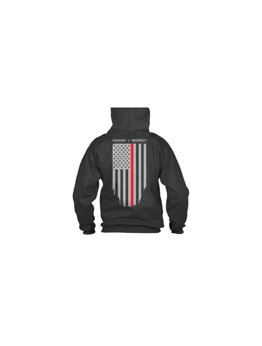 TBL-TRL-H-BLACK-M Thin Red Line American Flag Honor & Respect Hoodie, Black - Medium