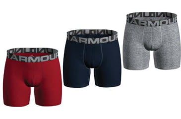 Picture of Under Armour 1363617600SM 6 in. Charged Cotton Boxerjock&#44; Red&#44; Academy & Mod Gray Medium Heather - Small - Pack of 3
