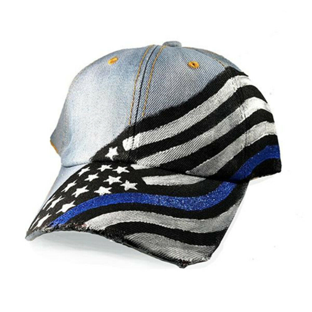 Picture of Thin Blue Line TBL-RC-TBL-HT Hand Painted Flag Hat for Women