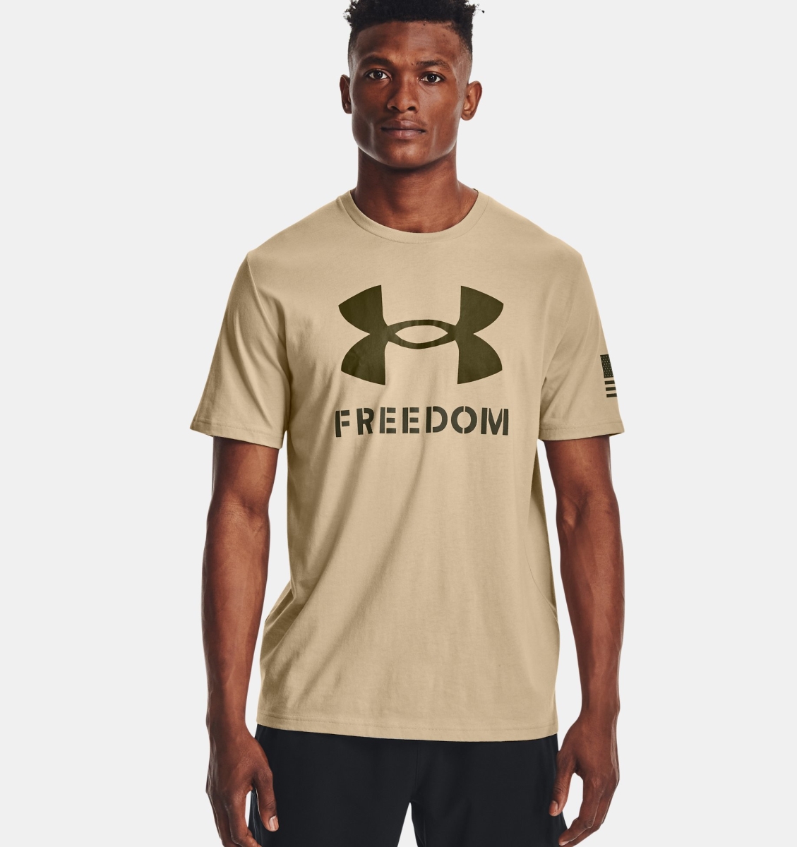 Under Armour 13708112903X Mens New Freedom Logo T-Shirt,Desert Sand & Marine OD Green - 3XL -  Inner Armour