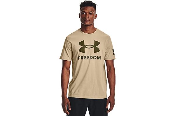 Under Armour 1370811290MD New Freedom Logo Short Sleeve T-Shirt, Desert Sand & Marine OD Green - Medium -  Inner Armour