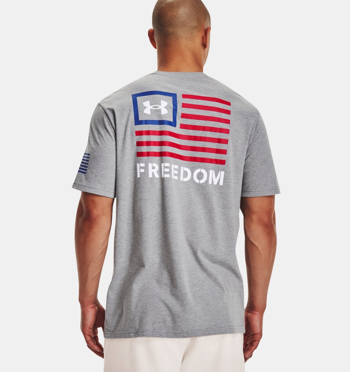 Picture of Under Armour 1370818035SM New Freedom Banner Short Sleeve T-Shirt&#44; Steel Light Heather & Royal - Small