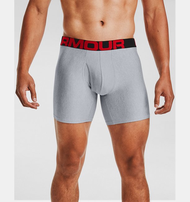 Picture of Under Armour 1363619011SM 6 in. Tech Boxer Briefs&#44; Mod Gray Light Heather - Small - Pack of 2