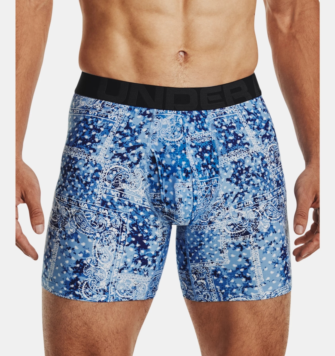 Picture of Under Armour 1327417454MD Tech 6 in. Single Seasonal Boxer for Men&#44; American Blue & Black - Medium