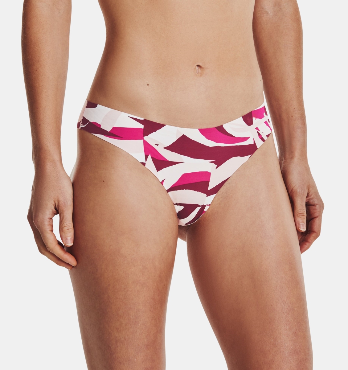 Picture of Under Armour 1325617676XL Womens Pure Stretch Printed Thong&#44; Retro Pink & Pink Note - Extra Large - Pack of 3