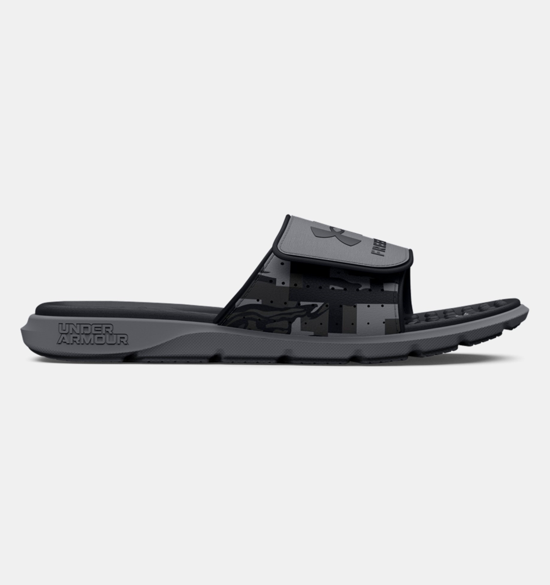 Picture of Under Armour 30261521018 Mens Ignite Pro 7 SL Freedom Slides&#44; Pitch Gray & Black - Size 8