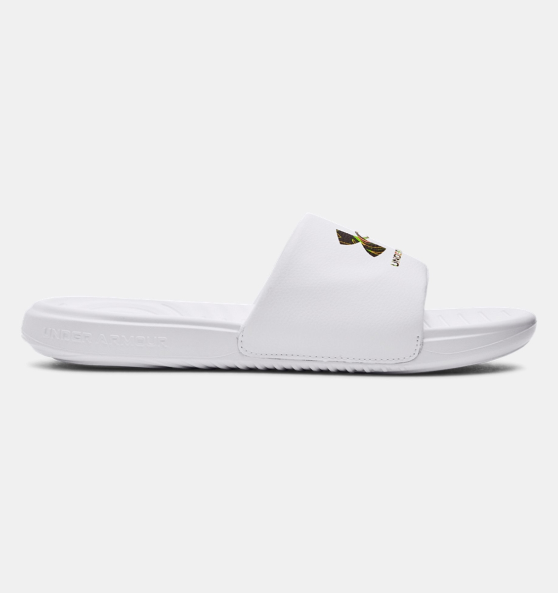 Picture of Under Armour 302443510614 Mens Ansa Graphic Logo Slides&#44; White & Black - Size 14