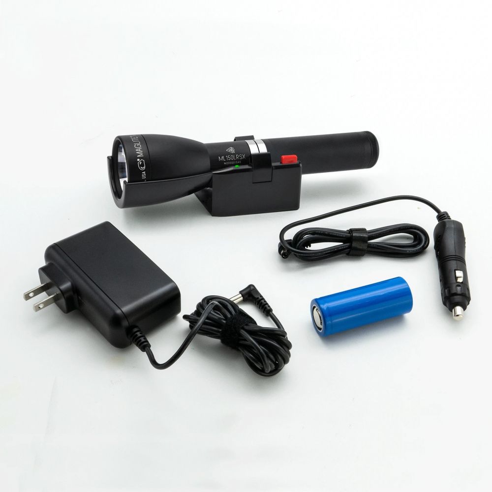 Picture of Maglite MAG-ML150LRSX-1019 ML150LRSX Rechargeable LED Flashlight for Life PO4 Battery&#44; Charging Cradle&#44; 12V Car Adapter & 120V Converter