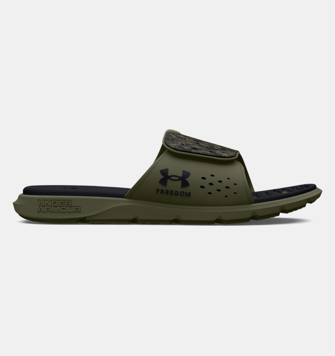 Picture of Under Armour 30261533007 Women Ignite 7 Freedom Slides&#44; Marine OD Green - Size 7
