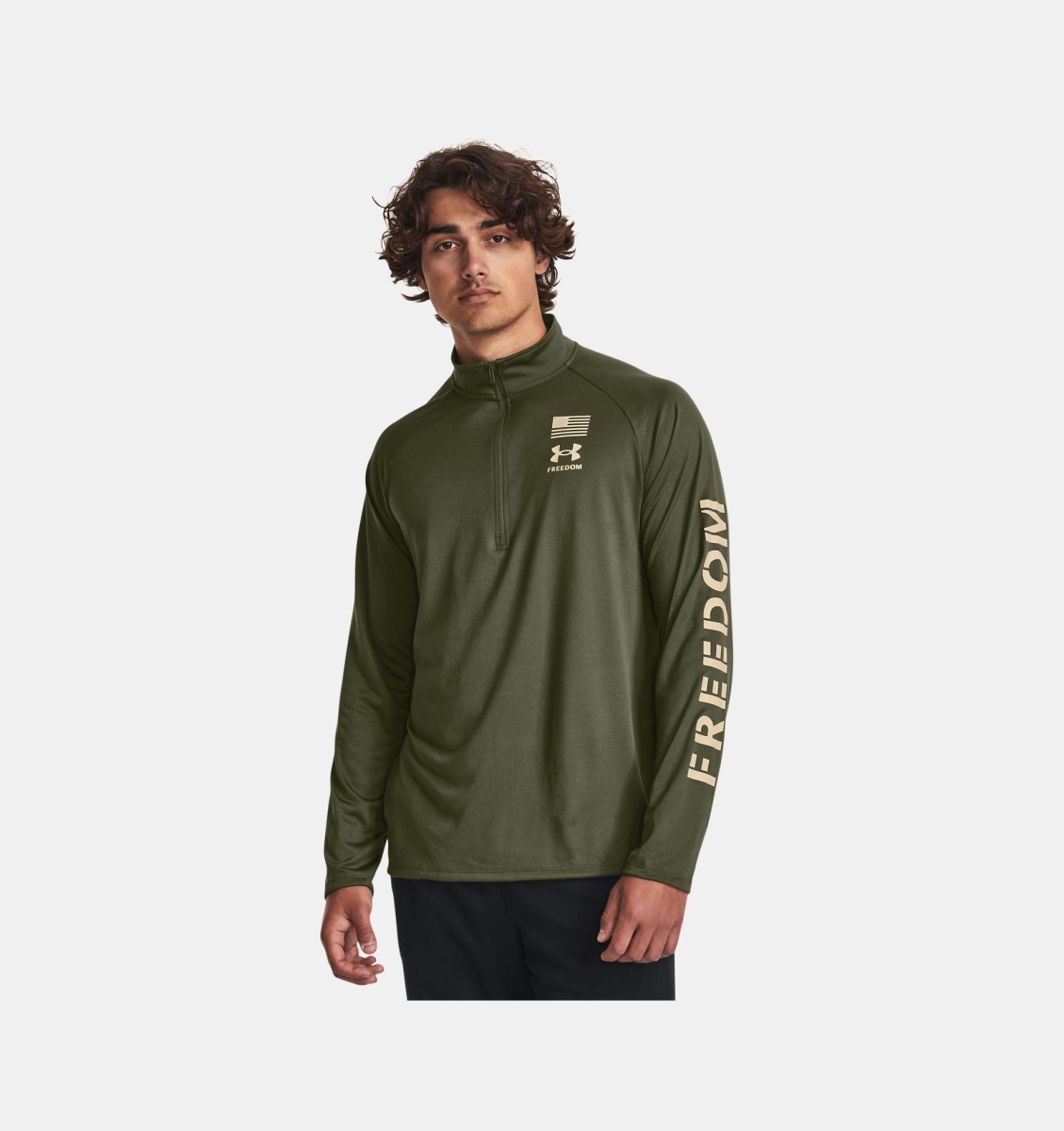 Under Armour 1382200390XL 0.5 Zip Men Freedom Tech Long Sleeve Sweatshirt, Marine OD Green Desert Sand - Extra Large