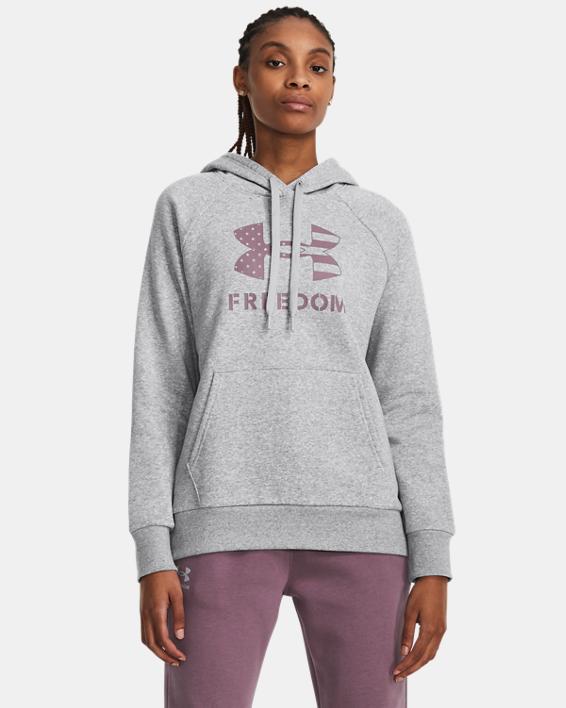 Under Armour 1379624012XL Womens Freedom Logo Rival Hoodie T-Shirt, Mod Gray Light Heather & Misty Purple - Extra Large -  Inner Armour