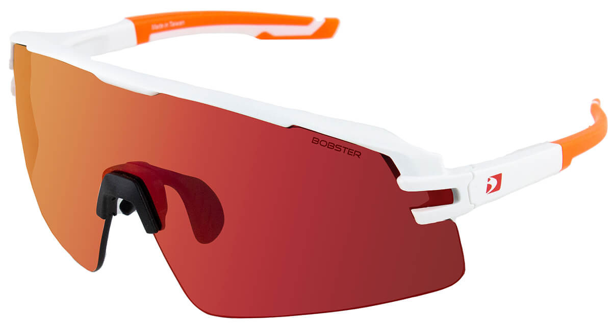 Picture of Bobster BOB-BFLA01 Flash Cycling Sunglasses with Smoke Black Red Revo Lens&#44; Matte White & Orange Frame