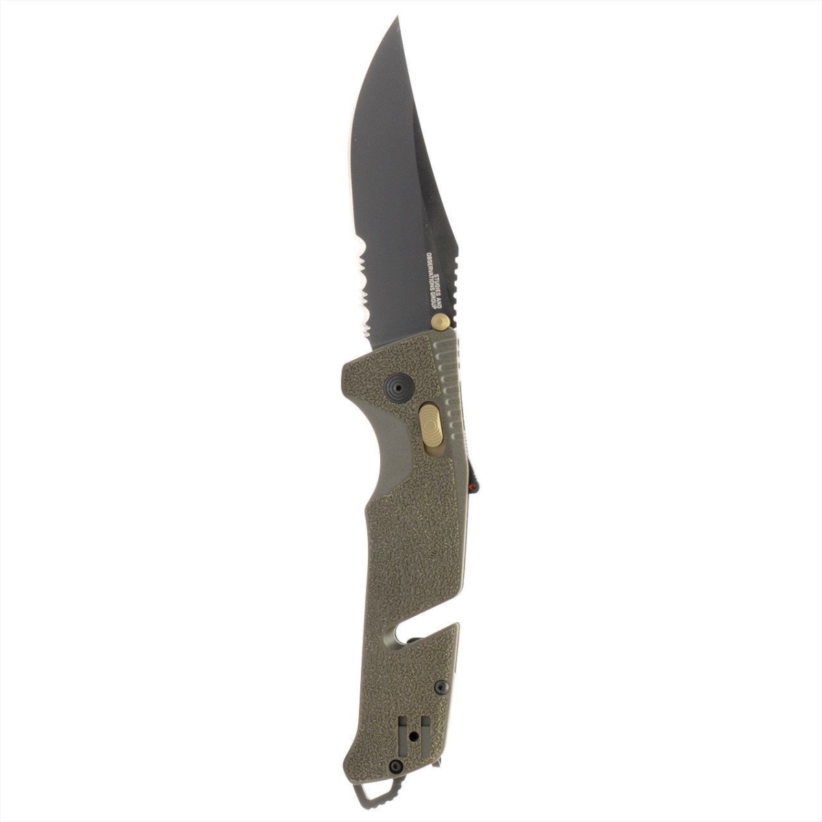 -11-12-11-41 Trident At Partially Serrated Folding Knife, Olive Drab