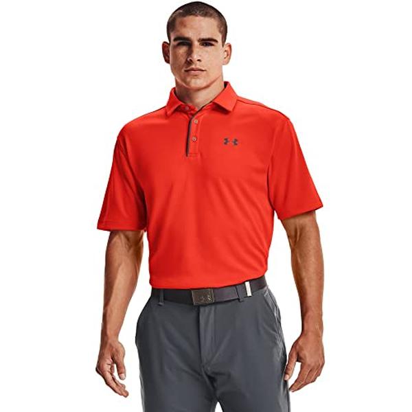 Under Armour 1290140296SM Mens Tech Polo T-Shirt, Phoenix Fire & Pitch Gray - Small