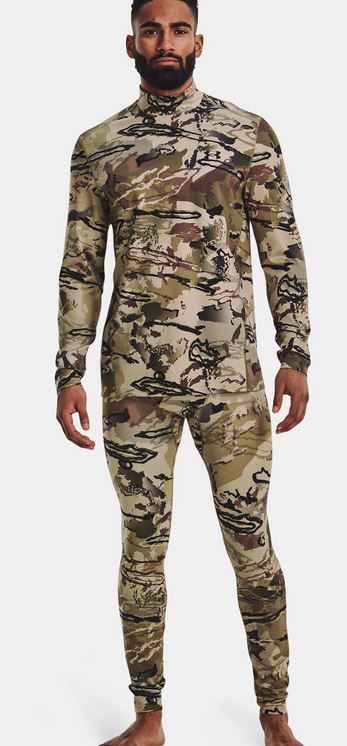 Under Armour 1372605989SM ColdGear Infrared Camo Mock Long Sleeve for Mens, Barren Camo & Black - Small