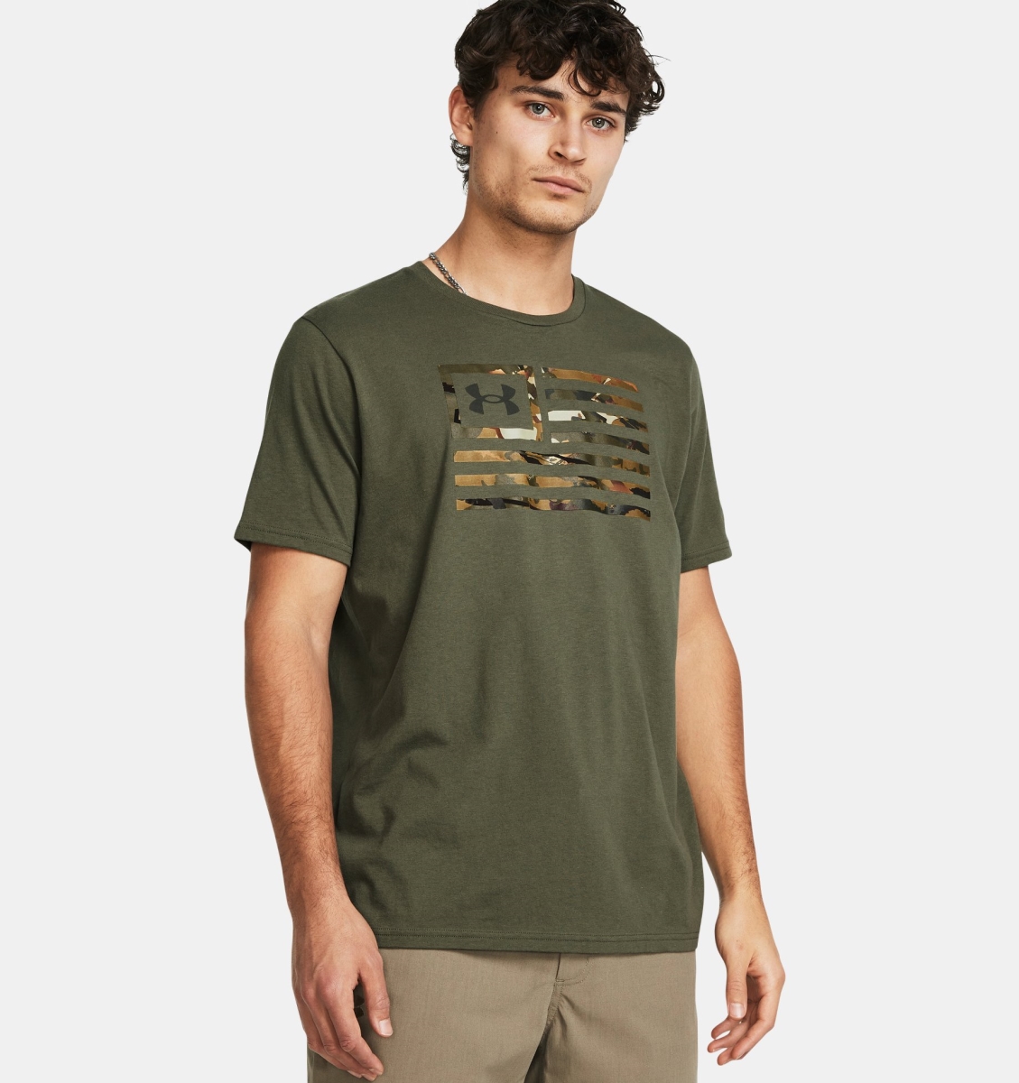 Under Armour 1382969390LG Mens Freedom Flag Printed T-Shirt, Marine OD Green & Baroque Green - Large
